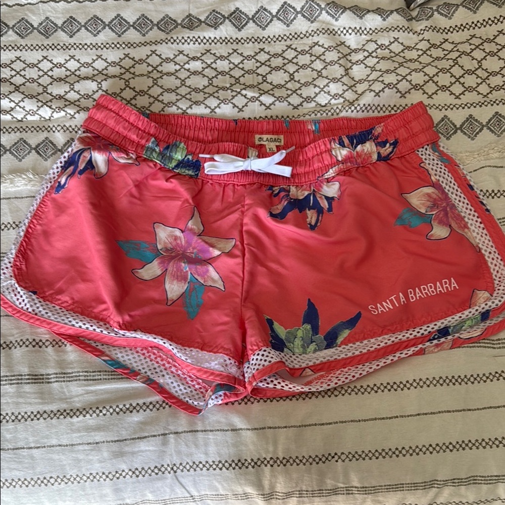 Lagaci Pink and White Athletic Shorts